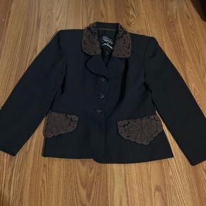 Rina Rossi Vintage Black & Brown Floral Embroidered Blazer Y2k Old Money Grandma